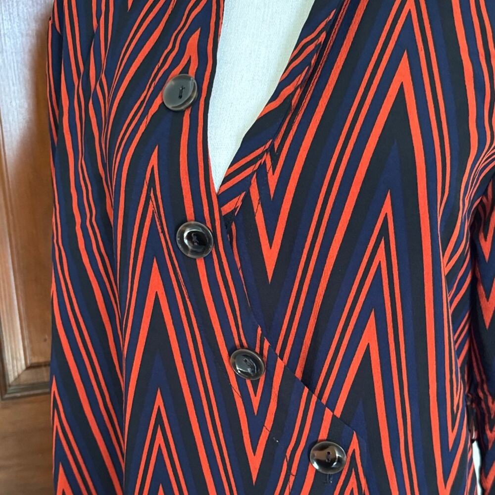 Top Shop | Blue and Red Chevron Button Front Midi Dress Size 6 - Picture 5 of 13